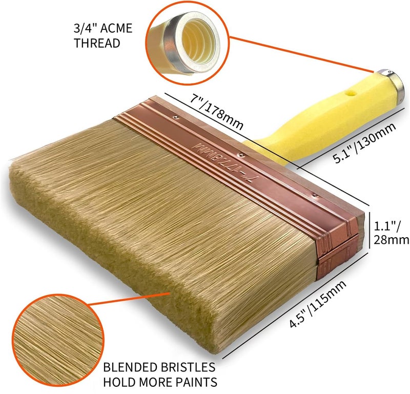 Greatandrew Great Andrew 7 Inch Deck Stain Brush, Deck Paint Brush, Wide Large Brush for Staining Wood Wall Fence, Lime Wash Paint Brush Applicator for Smooth Rough Textured Surfaces, Home Repair Painters Tools - Image 3